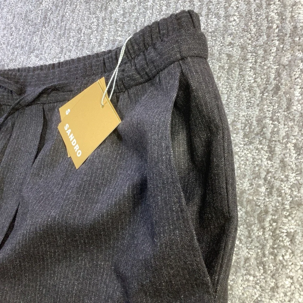 Sandro Womens Brown Pinstripe Wool Blend Wide Leg Drawstring‎ Pants 42 NWT